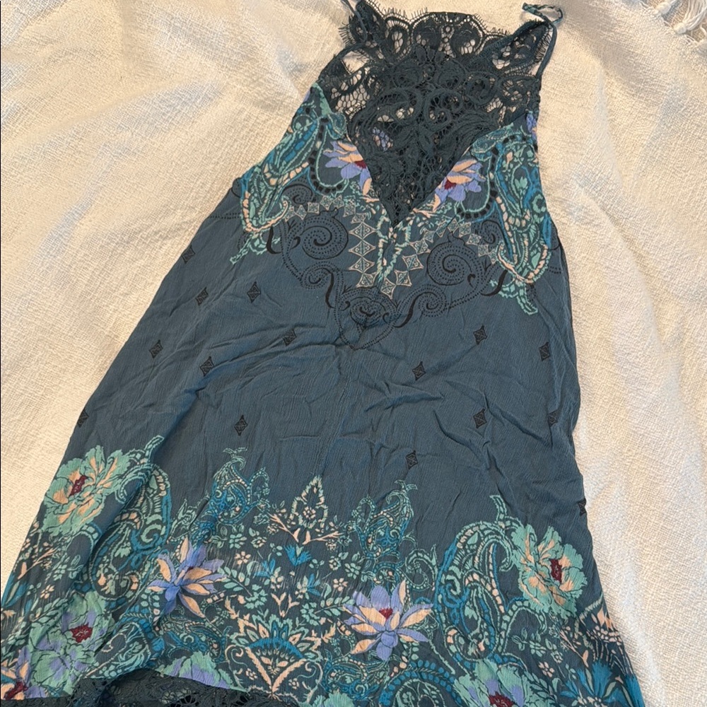 Free People Lace Floral Dress in Dark Teal